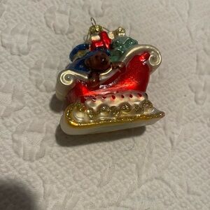Festive Sleigh Ornament with Gifts Hand Crafted Glass Ornament